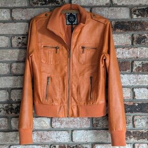 🍂 Orange Faux Leather Moto Jacket Yoki Collection L